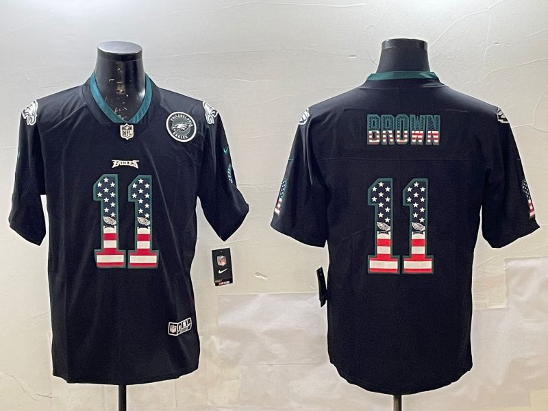 Men Philadelphia Eagles 11 Brown Black National Flag 2025 Nike Vapor Limited NFL Jersey style 8